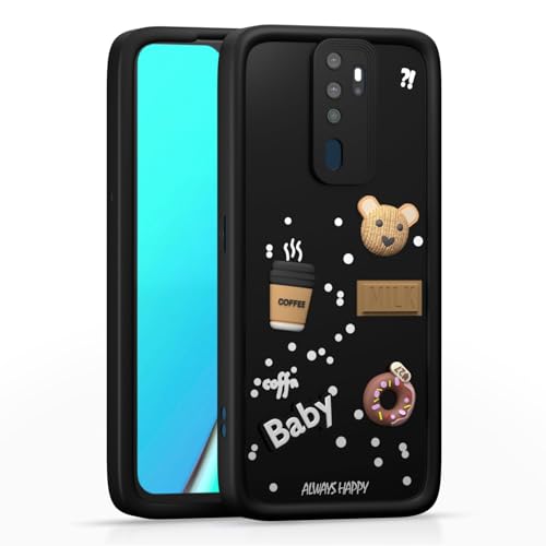 Image of Bintage Cute Fun Taddy| 3D Ball Bear| Donut| Coffee Rubber Case Full Body & Camera Protection Back Cover Compatible for Oppo A5 2020 - Black