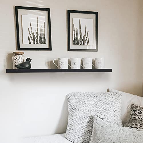 Black Floating Shelves, 36 Inch Long Wall Shelf, Solid Wood Bathroom Shelves Wall Mounted, Shelves For Wall Storage Display Ledges For Bedroom Kitchen Living Room Set Of 1 #TOP2