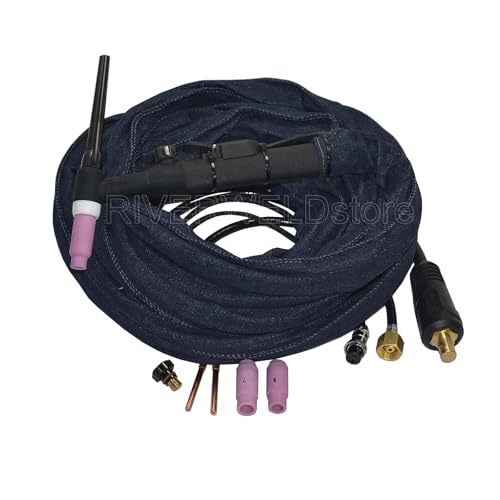 Image of RIVERWELD WP-26FV SR-26FV TIG Welding Torch Complete Flexible Head with Gas Valve Air-Cooled 200Amp Electric Cable Wire 16mm2 Connector DKJ35-50 & 16-2P & M16*1.5 12Feet 4Meters