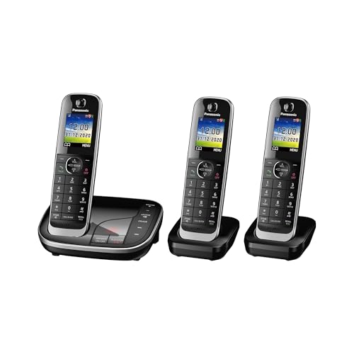 Panasonic KX-TGJ423EB Landline Phone Cordless House phones Automated Call Blocker Answer machine Colour Display Triple Handset - Black