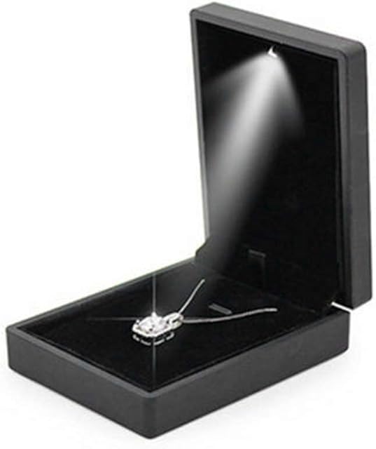 yuyte Jewelry Box, LED Lighted Engagement Pendant Box, Wedding Jewelry Display Case, Gift Storage Box, Small Gift Boxes for Jewellery, Light Up Pendant Box for Anniversary Wedding Birthday