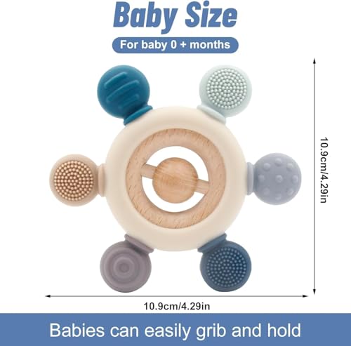 Image of Baby Teething Toys for 0-6 6-12 Months, BPA Free Baby Teether Sensory Toy for Babies 0 3 6 9 12 18 Months, Newborn Infant Toys Gifts for 1 One Year Old Baby Boys Girls (Non Jelly Shapes Handle)