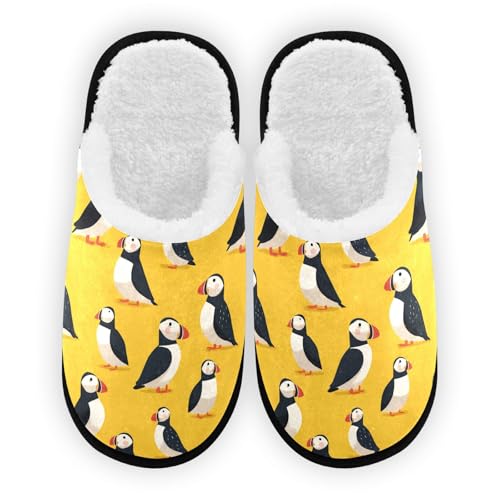 Puffins Black Cartoon Slippers For Women Men Soft Memory Foam Non-Slip Animal Winter Indoor House Shoes Travel Slipper