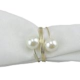 Elinq Set of 12 Imitation Pearls Napkin Rings for Wedding, Party, Holiday, Dinner Decor(Gold)