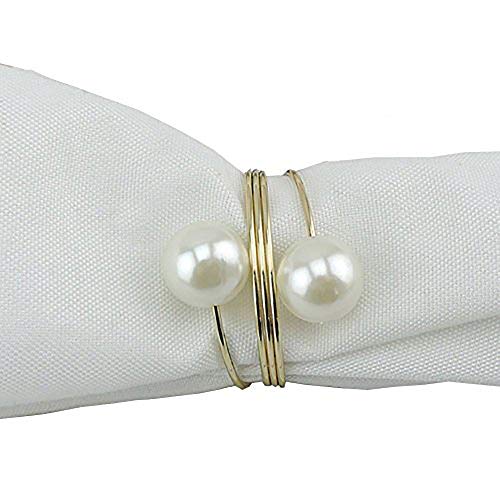 Elinq Set of 12 Imitation Pearls Napkin Rings for Wedding, Party, Holiday, Dinner Decor(Gold)