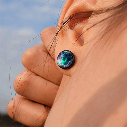 FLYUN 6Pairs 10MM Eyeball Black Screw Stud Earrings for Men Women Steel Cheater Fake Ear Plugs Gauges Illusion Tunnel (Orange)