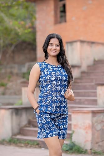 Image of Women's Cotton Night Suit Set - Soft Half Sleeve Top & Printed Shorts for Comfortable Sleepwear & Loungewear | Stylish Summer Nightwear for Women