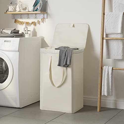Image of WOWLIVE 100L Laundry Hamper with Lid, Large Foldbale Laundry Basket with 2 Removable Bags and Handles, Tall Collapsible Dirty Clothes Hamper for Laundry Room, Bathroom, Dorm (Beige)