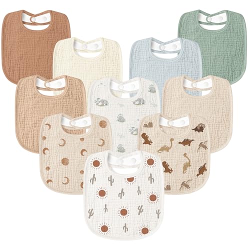 Image of Susurration Muslin Baby Drool Bibs 10Pack Soft Square Adjustable Bandana Bibs for Unisex Baby Girls & Boys