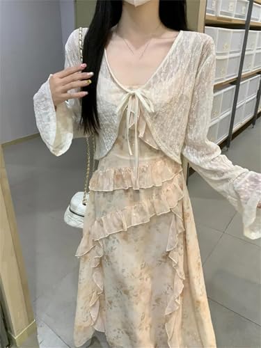 Plus Size Women's Floral Print Backless Dress Lace Trim High Waist Slimming Long Skirt4