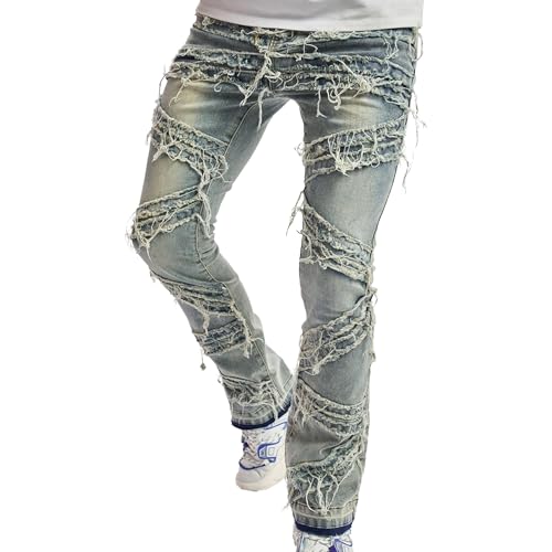 Men's Slim-Fit Stretch Ripped Skinny Jeans, Distressed Straight-Leg Fashion Jeans
