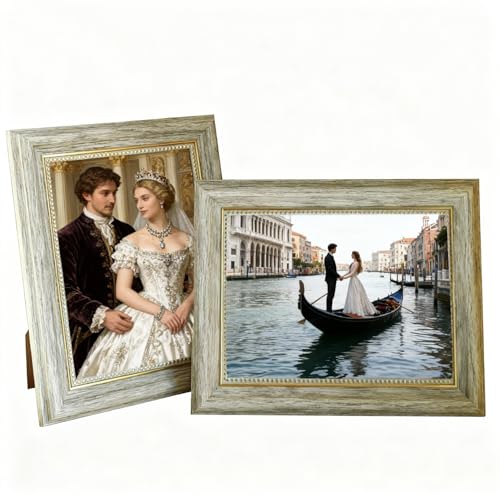 PIGPIGFLY Confezione da 2 Cornici per Foto Vintage in Resina 15x20 cm - Cornice Rustica Antica Appendibile o da Appoggio per Decorazione e come Regalo