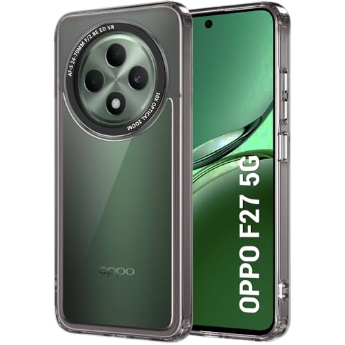 Image of TheGiftKart Hybrid Shockproof Back Cover Case for Oppo F27 5G | Stylish Camera Border | Electroplated Buttons | Crystal Clear Hard Back Cover Case (TPU & PC, Smoked Bumper)