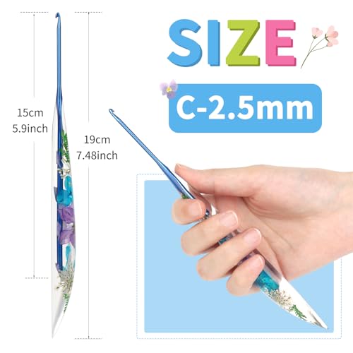 Image of Coopay Crochet Hooks, 2.5mm Ergonomic Crochet Hook with Floral Resin Grips, Stylish and Unique, Ideal for Crocheting Blankets, Dolls, Shawls, Hats, Scarves (C-2.5mm)