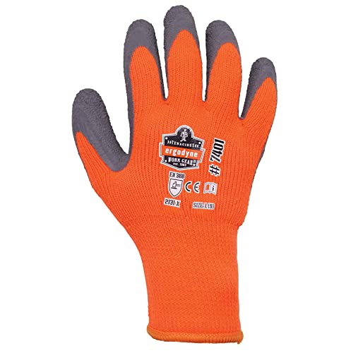 Ergodyne Proflex 7401 Coated Winter Work Gloves, Latex Coated Palm, Thermal Fleece Lining, Orange #TOP7