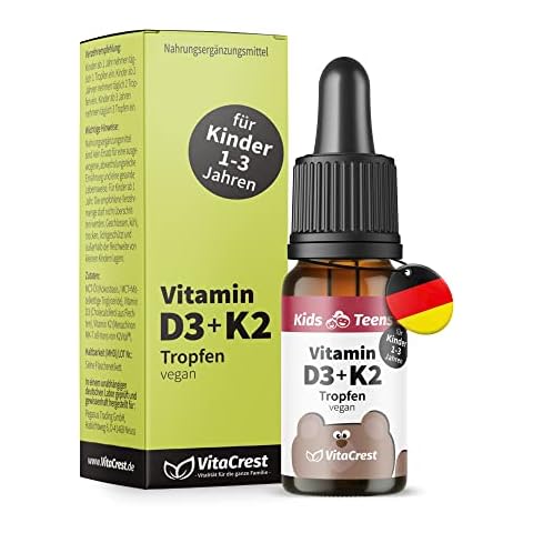 Vitamin D3 K2 Tropfen für Kleinkinder ab 1 Jahr - DEUTSCHES PRODUKT - Frei von Zusätzen & 100% Vegan - Markenrohstoff K2VITAL® von Kappa - Vitamin D für Kinder Vitamine Cover