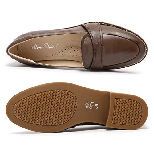 Image of Mona flying Women's Leather Dress Penny Loafers Slip On Flats Office Shoes