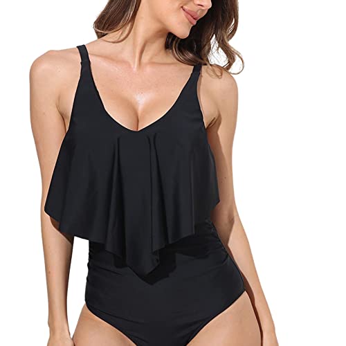 Fatos de banho impressos com babados | Mulheres Flounce Maiôs Retro Flounce Maiôs, Controle de Barri