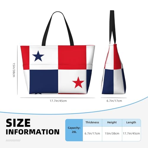 Flag Of Panama Extra Large Tote Bag For Women,Foldable Beach Bag With Pocket Weekender Travel Overnight Bag4