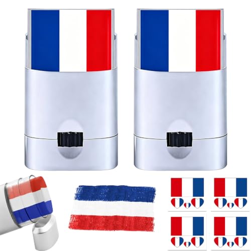 2 Pièces Bâtonnets de peinture Pour le Visage, WM Face Paint Avec autocollants, pour wm événements sportifs, supporters de football (5-FR2)
