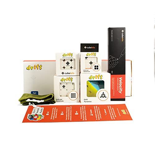 Cubelelo Drift 5-in-1 Beginner Puzzle Set | Ultimate Speedcube Collection with Drift 2x2, 3x3, 4x4, Pyraminx | Includes Premium Lubricant & Stylish Cube Bag for Kids & Beginners