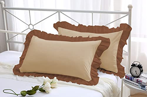 Image of YRM Bedding's Ruffle Beautiful Pillow Cover | Super Soft Elegant Premium Microfiber Frill Pillow Cover Set of 2 (20 inchx30 inch Inches) (Beige /Chocolate Brown)