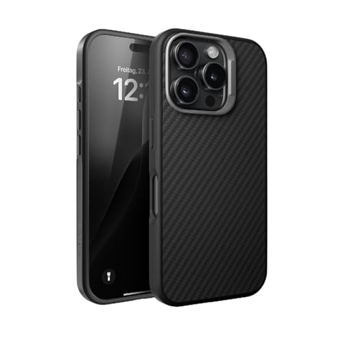 Woodcessories Carbon Case - iPhone 16 Pro Hülle Carbon kompatibel mit MagSafe | Stoßfeste 3D-Struktur | Ultra dünne iPhone Hülle mit Kameraschutz schwarz