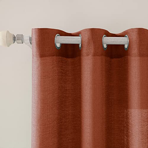MIULEE 2er Set Voile Vorhang Sheer Leinenvorhang mit Ösen Transparente Unregelmäßige Textur Gardine Ösenschal Fensterschal Lichtdurchlässig für Schlafzimmer 245 x 140cm (H x B) Ziegelrot