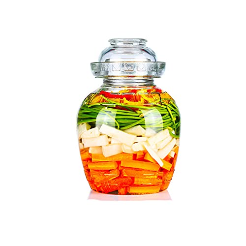 ガラス保存容器キッチン用品キムチ瓶 キムチ 容器トング ブラシ 3点セット 野菜 果物 キムチ 収納密閉透明蓋付きガラス発酵槽 貯蔵容器衛生的 健康 便利。(キムチ+水の容量:3斤/5斤/10斤/15斤/20斤) (3斤)