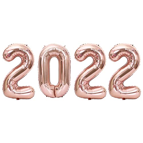 Ballons en aluminium en forme de chiffre 2022 de 40,6 cm pour le réveillon du Nouvel An, festival, fête, anniversaire de mariage, obtention de diplôme, décoration d'intérieur ou de bureau - Or rose Cover