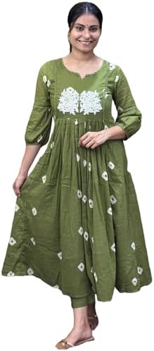 GoSriKi Women's Rayon Blend Anarkali Printed Kurta with Pant