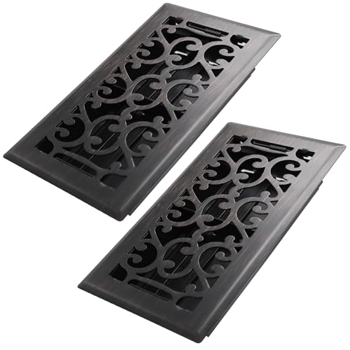Howeall 4x8 Inches 2 Pack Heavy Duty Walkable Floor Register - Easy Adjust Air Supply Lever Decorative Floor Vent Covers, Savannah Design Vent Covers for Home - Oil Rubbed Bronze