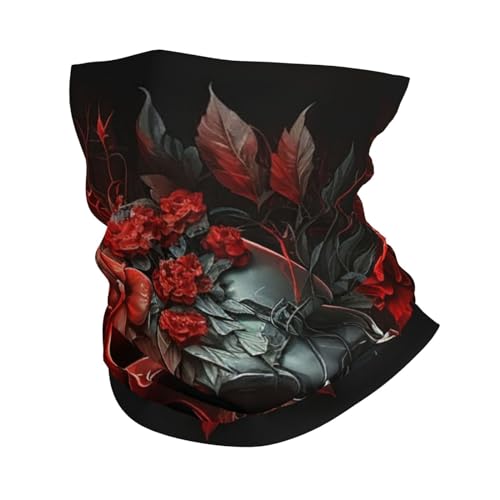 Máscara facial y de cuello con diseño de calavera y flor roja para mujeres y hombres - Pañuelo multifunción para motocicleta, ciclismo, esquí y fiestas miniatura 1