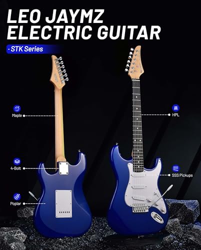 Image of Leo Jaymz Beginner Electric Guitar Complete Kit with Portable Amp, Padded Gig Bag & Full Accessories, Maple Neck SSS Pickups(Royal Blue)
