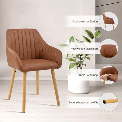 Miniatura 5 de Goeurvant Juego De 6 Sillas De Comedor Marrón Con Reposabrazos De Pu, Sillas De Comedor, Silla De Salón, Silla De Cocina