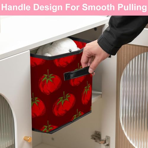 Boîte de rangement pliable rouge rétro motif tomate en tissu cube pour placard - 7
