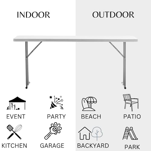 Image of BTEXPERT 6-Foot - 72 inch Long White Granite Plastic Folding Seminar Training Table Portable 18 inch Wide Narrow, 29 inch High, Events Indoor Outdoor Lightweight