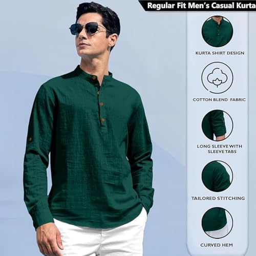 Image of Beige Color Cotton Blend Mandarin Neck Short Kurta Straight Kurta for Men (S)