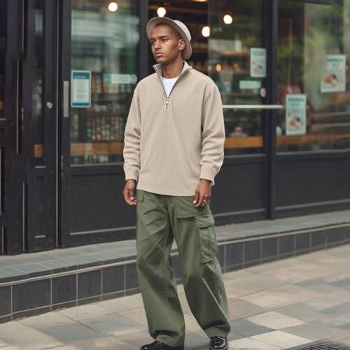 Mokaloha Mens Shirts - Mokaloha Shirts for Men, Men's Simple Casual Ribbed Stand Collar Zipper Long Sleeve T-Shirt4