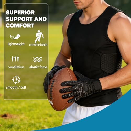 Eicolorte Adult Padded Compression Shirt Training Vest (3-Pad) Sleeveless T-Shirt Ribs, Back Protector Tank Football Soccer Basketball Hockey Protective Gear - Thumbnail 7