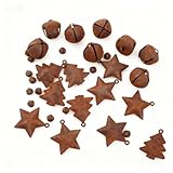 kkrrammii Set di 140 campane natalizie rustiche vintage in metallo, ornamenti per artigianato, campane in bronzo antico con stelle e alberi di Natale, decorazione rustica per albero e casa