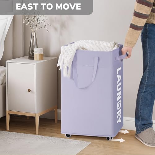Image of Goodpick Laundry Basket with Wheels,75L Collapsible Laundry Baskets with Removable Wash Bag, Clothes Laundry Hamper on Wheels, Light Purple