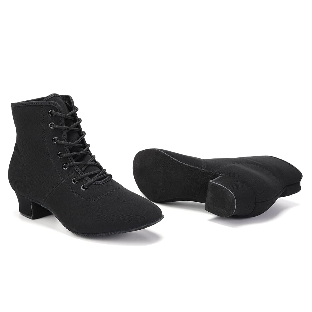 HROYL Botines de Baile Latino Mujer con Tacón Bajo Zapatos de Baile Salsa y Bachata de Salon,Modelo GBNJB