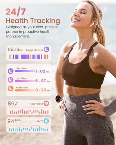 RUXINGX Smartwatch Damen, 1.27 Smart Watch Rund mit Telefonfunktion, 24H SpO2 Pulsuhr, Fitnessuhr mit Schlafmonitor, 126 Sportmodi Schrittzähler IP68 für iOS Android, Geschenk Uhren für Frauen Silber