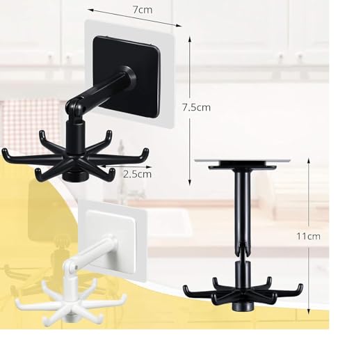 Image of 2 Pack Self-Adhesive Wall Hangers for Kitchen Bathroom Bedroom Office Storage Heavy Duty No-Drill 360 Rotating Utility Hooks for Utensils Towels Keys Accessories Strong Wall Mount Organizer