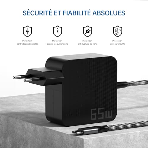 Cargador USB-C de 65W TecQuilious adaptador universal portátiles 5