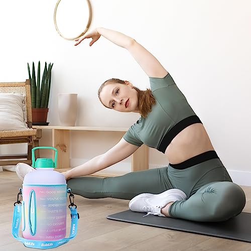Image of QuiFit 1 Gallon Water Bottle - with Straw & Motivational Time Marker Leak-Proof BPA Free Reusable Gym Sports Outdoor Large(128OZ /73OZ) Capacity Water Jug