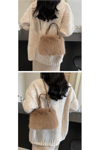 Ulisty Women Small Faux Fox Fur Tote Bag Mini Furry Top Handle Bag Plush Shoulder Bag Crossbody Bag Handbag3