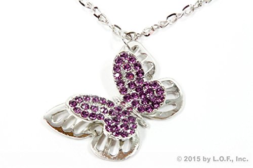 Red Hound Auto Silver Bling Butterfly Mirror Car Charm Hanger Ornament Purple Rhinestones with Chain