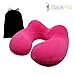Back-Pal Soft Velvet Inflatable Travel Neck Pillow with Storage Pouch, Raspberry Pink